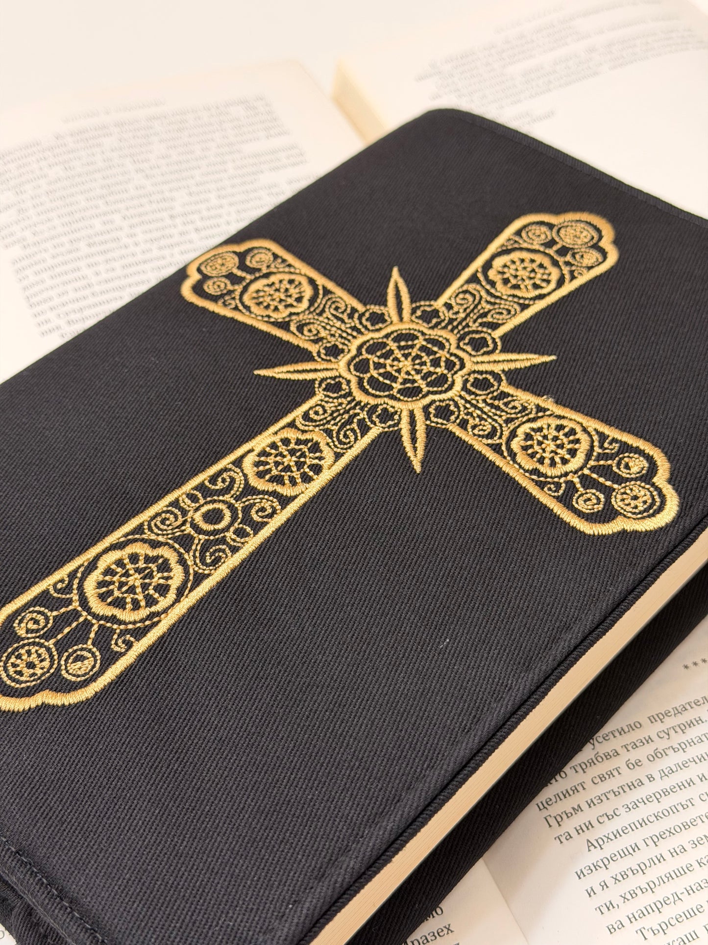 Embroidered Cross Bible Cover – Padded Linen Bible Sleeve, Christian Gift, Protective Bible Case by Lullaby Crafts World