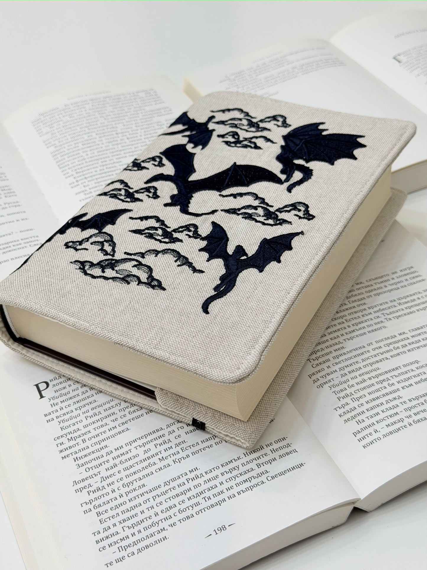 Dragons Embroidery Adjustable Book Cover – Handmade Padded Fantasy Book Sleeve