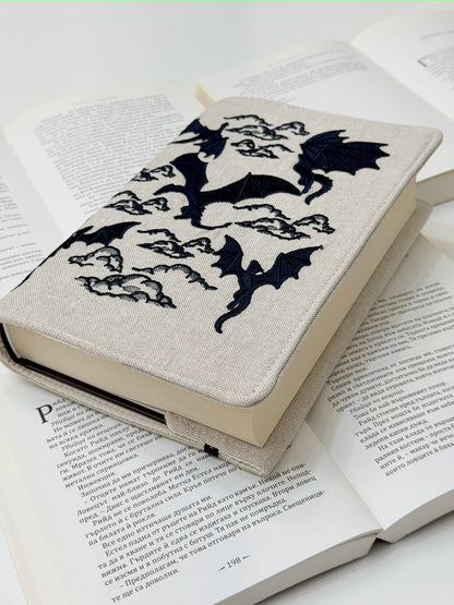 Dragons Embroidery Adjustable Book Cover – Handmade Padded Fantasy Book Sleeve
