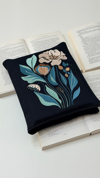 Embroidery Elegant Flower Double Book Cover – Handmade Elastic Closure Sleeve for Two Books