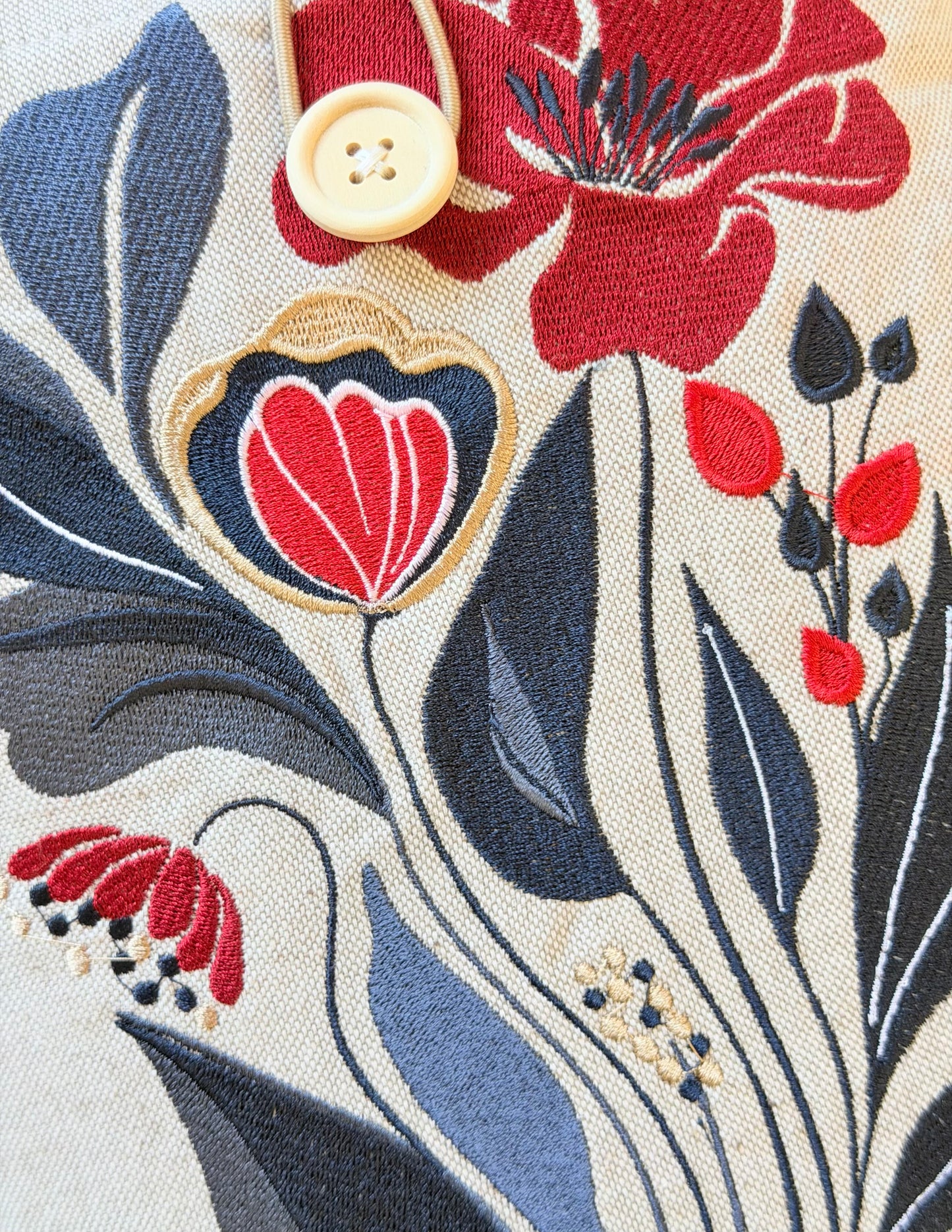 Handmade Embroidery Flower Book Sleeve, Padded Fabric Cover for Books, Kindle & E-Readers