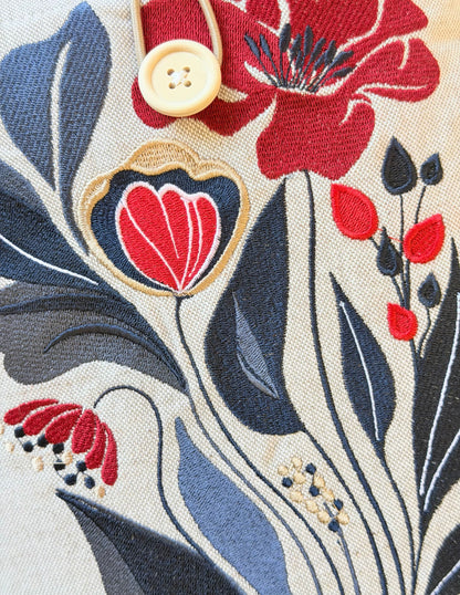 Handmade Embroidery Flower Book Sleeve, Padded Fabric Cover for Books, Kindle & E-Readers