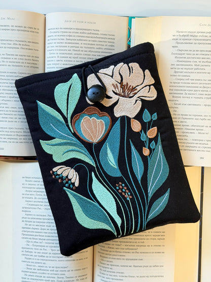 Embroidery Flower Book Sleeve, Handmade Floral Padded Book Protector