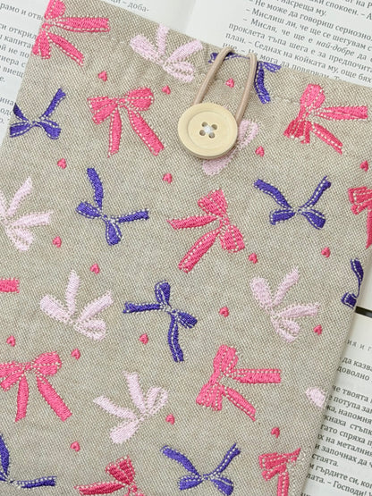 Embroidered Ribbons Kindle Sleeve – Padded Linen E-Reader Cover, Handmade Device Protector by Lullaby Crafts World