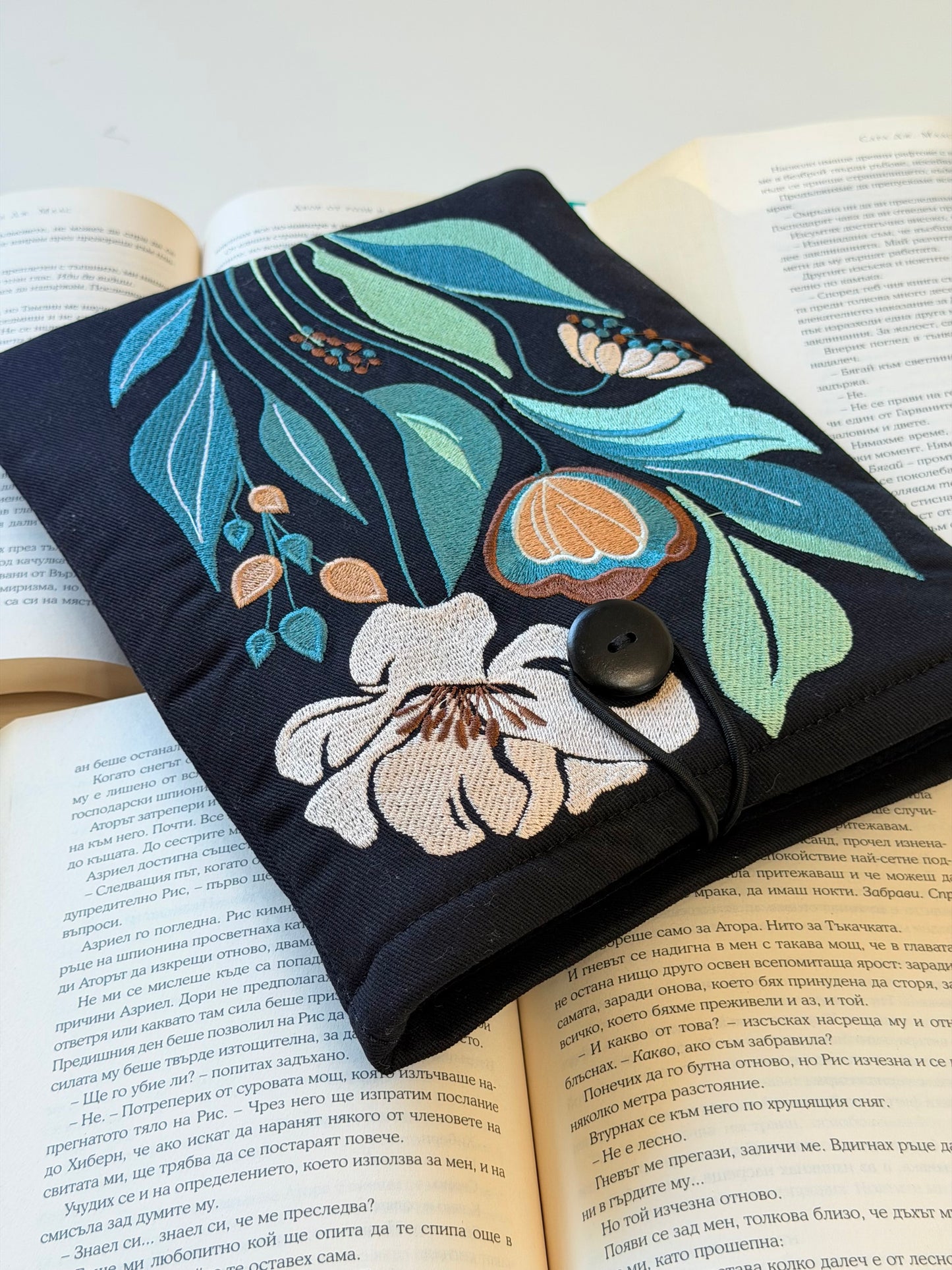 Embroidery Flower Book Sleeve, Handmade Floral Padded Book Protector