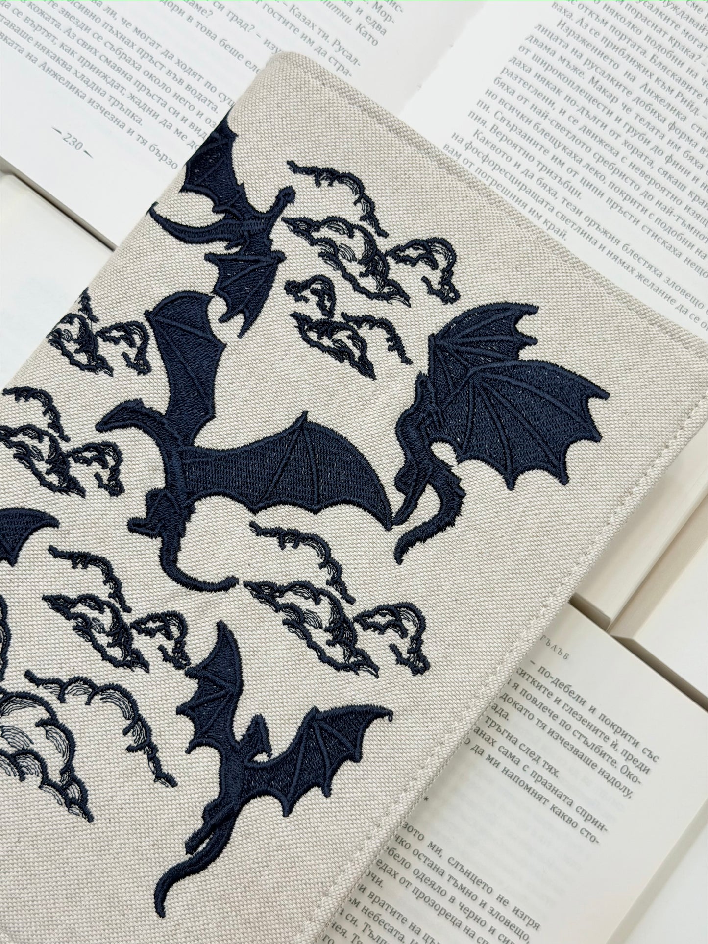 Dragons Embroidery Adjustable Book Cover – Handmade Padded Fantasy Book Sleeve