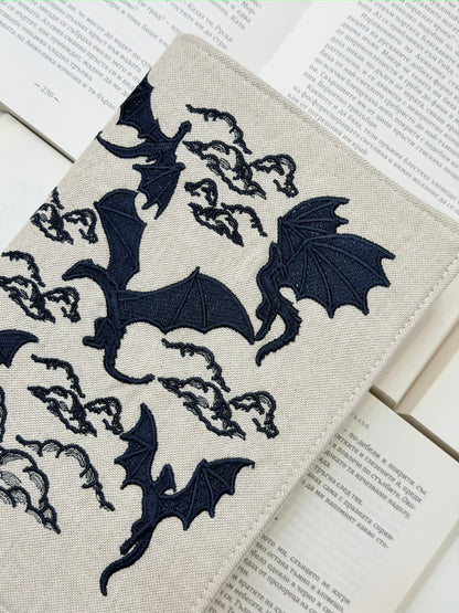 Dragons Embroidery Adjustable Book Cover – Handmade Padded Fantasy Book Sleeve