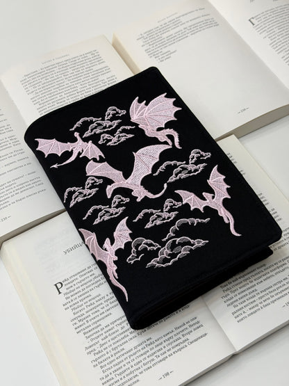 Dragons Embroidery Adjustable Book Cover – Handmade Padded Fantasy Book Sleeve