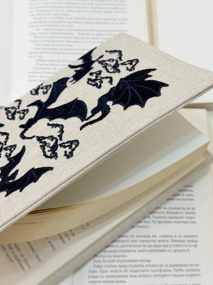 Dragons Embroidery Adjustable Book Cover – Handmade Padded Fantasy Book Sleeve