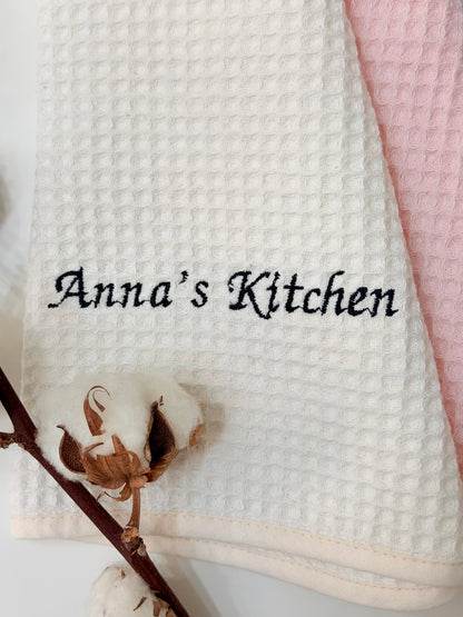 Personalised Kitchen Towel with Name or Initials | Custom Embroidered Tea Towel