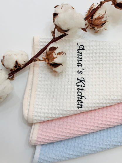 Personalised Kitchen Towel with Name or Initials | Custom Embroidered Tea Towel