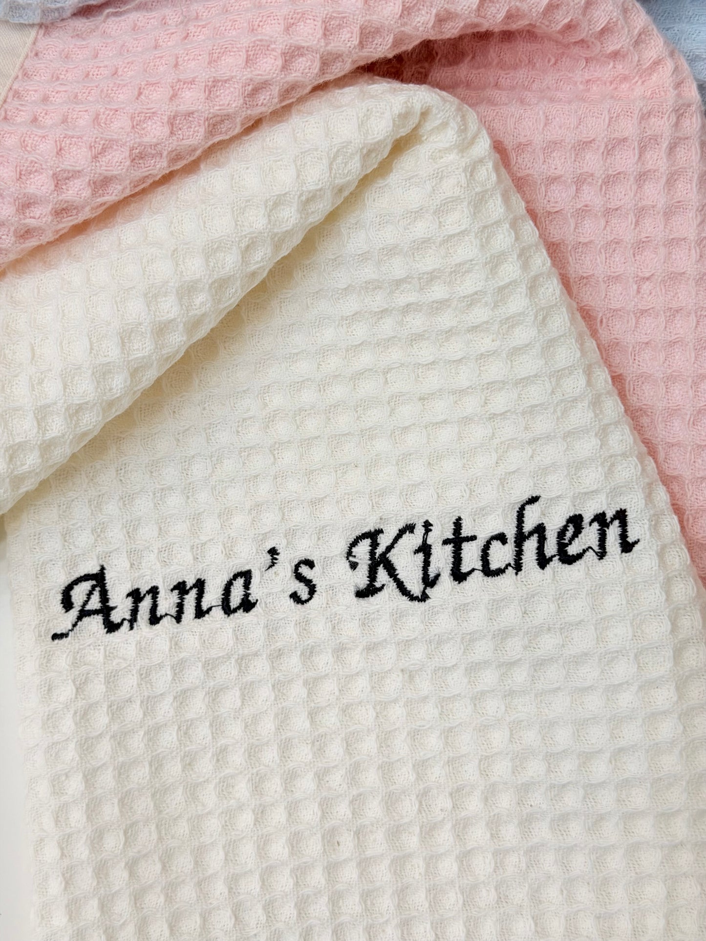 Personalised Kitchen Towel with Name or Initials | Custom Embroidered Tea Towel