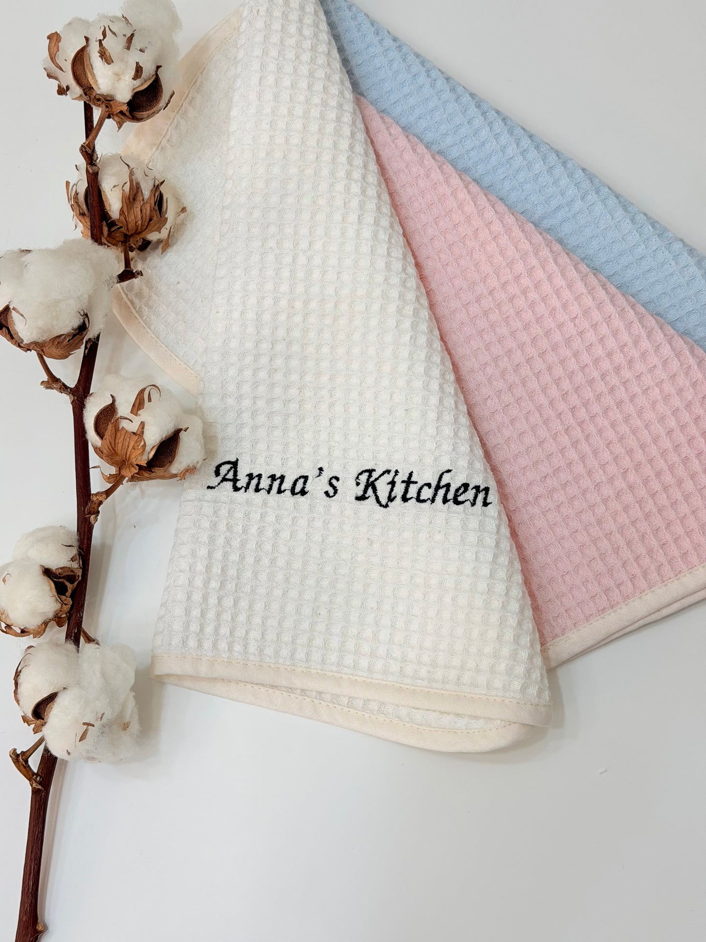 Personalised Kitchen Towel with Name or Initials | Custom Embroidered Tea Towel