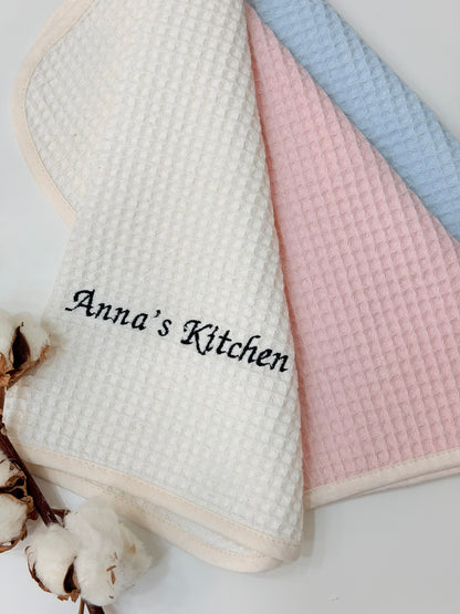 Personalised Kitchen Towel with Name or Initials | Custom Embroidered Tea Towel