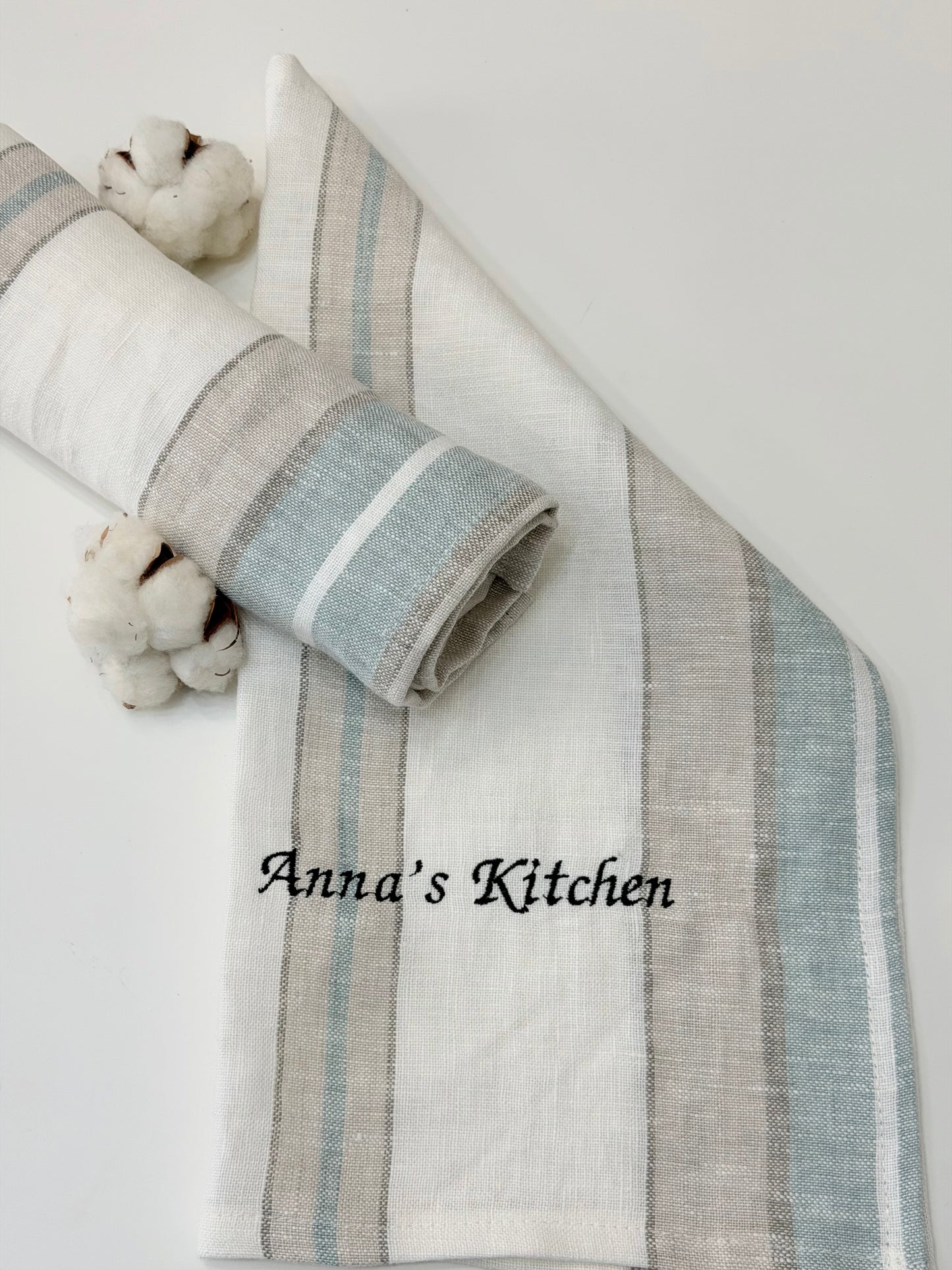 Personalised Kitchen Towel with Name or Initials | Custom Embroidered Tea Towel