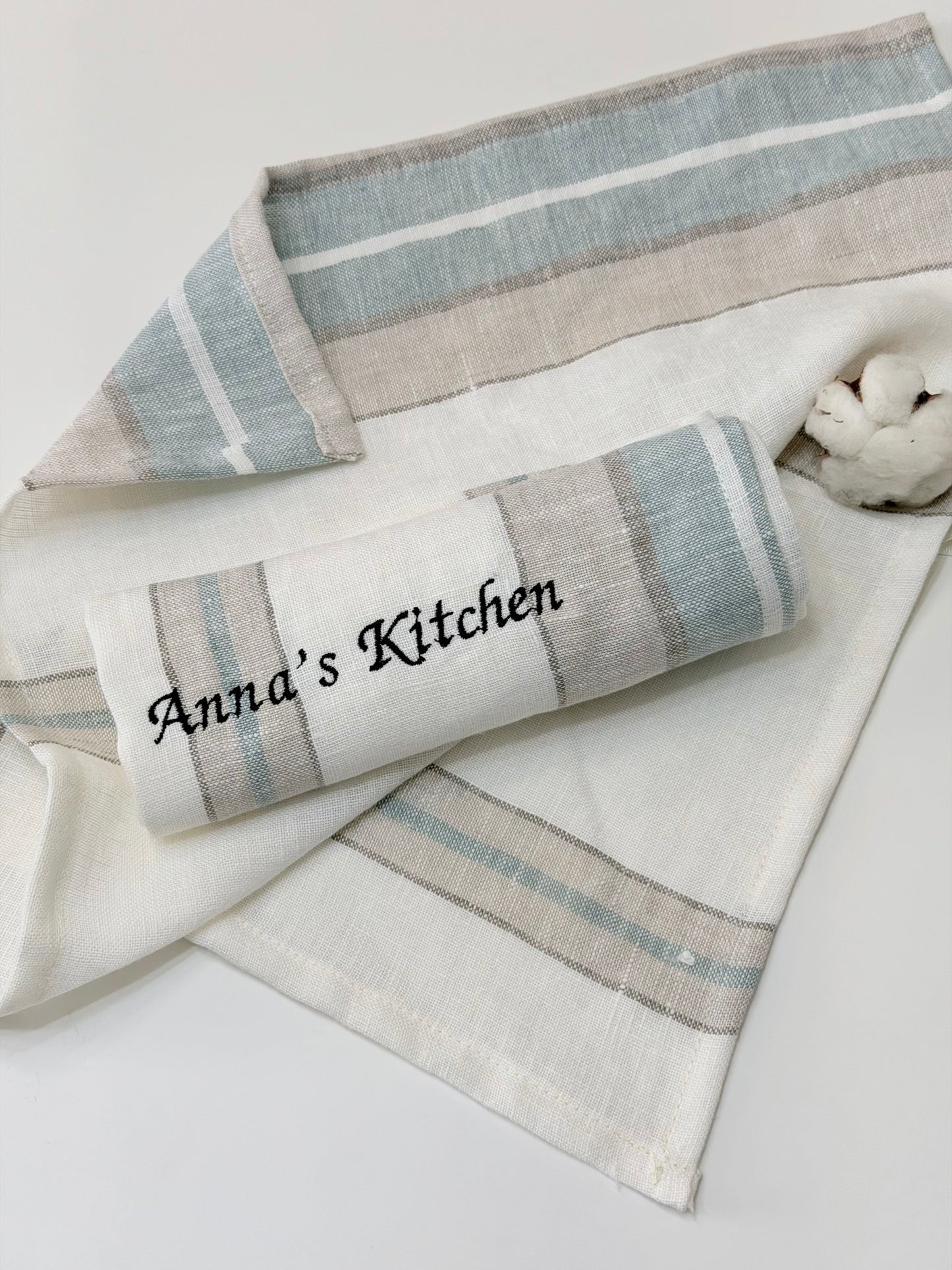 Personalised Kitchen Towel with Name or Initials | Custom Embroidered Tea Towel