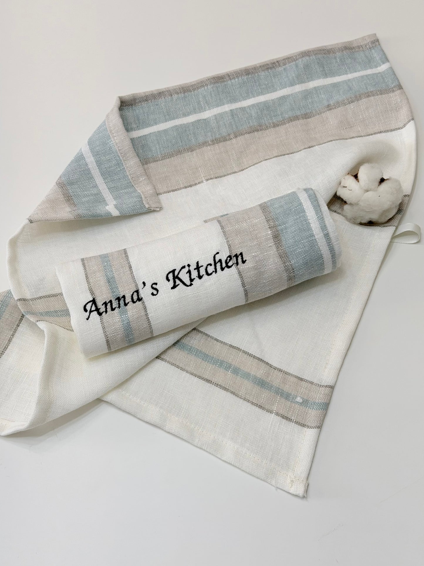 Personalised Kitchen Towel with Name or Initials | Custom Embroidered Tea Towel