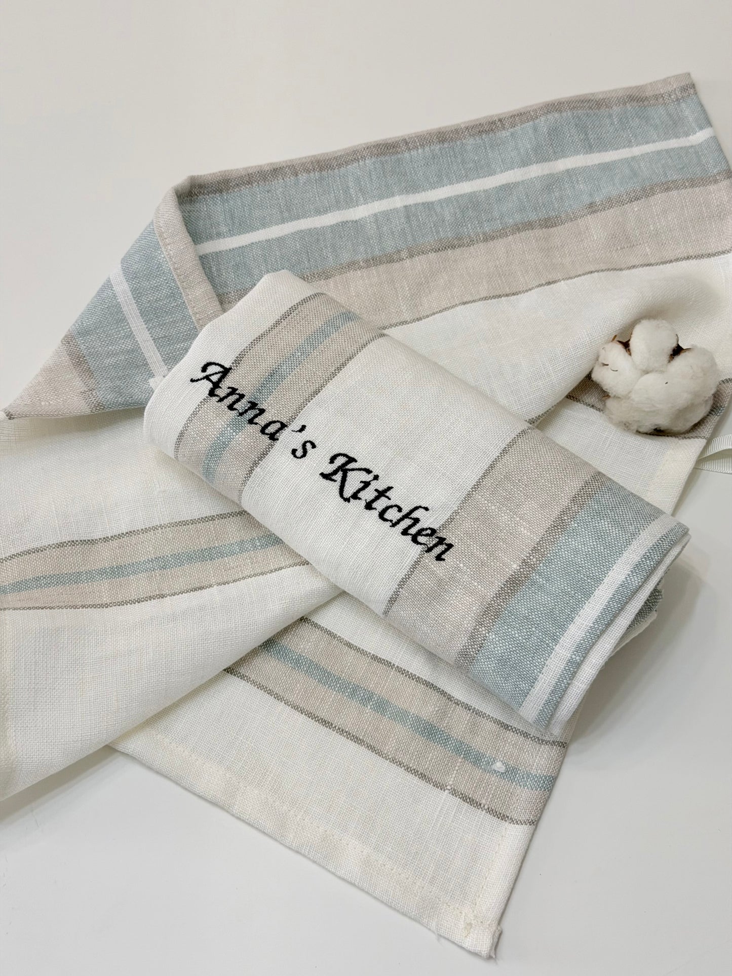 Personalised Kitchen Towel with Name or Initials | Custom Embroidered Tea Towel