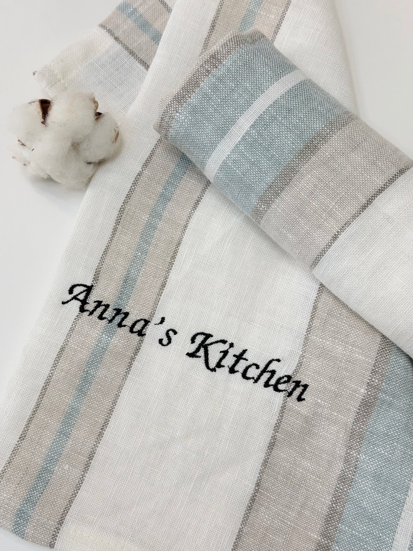 Personalised Kitchen Towel with Name or Initials | Custom Embroidered Tea Towel