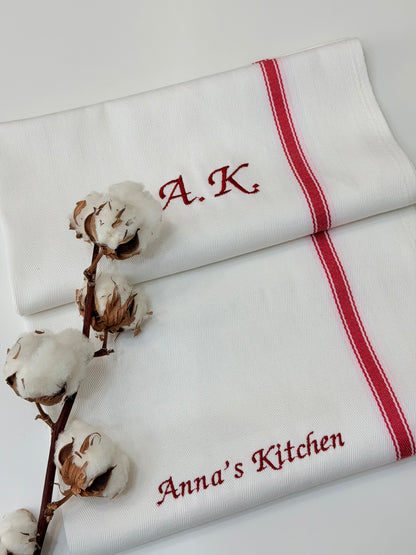 Personalised Kitchen Towel with Name or Initials | Custom Embroidered Tea Towel