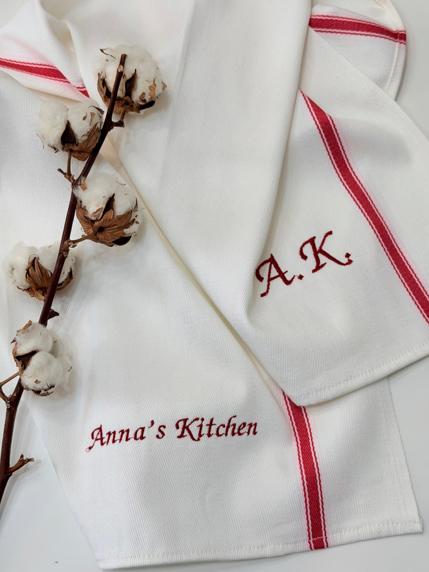Personalised Kitchen Towel with Name or Initials | Custom Embroidered Tea Towel