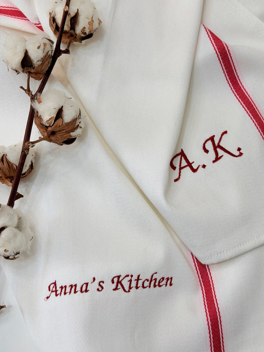 Personalised Kitchen Towel with Name or Initials | Custom Embroidered Tea Towel
