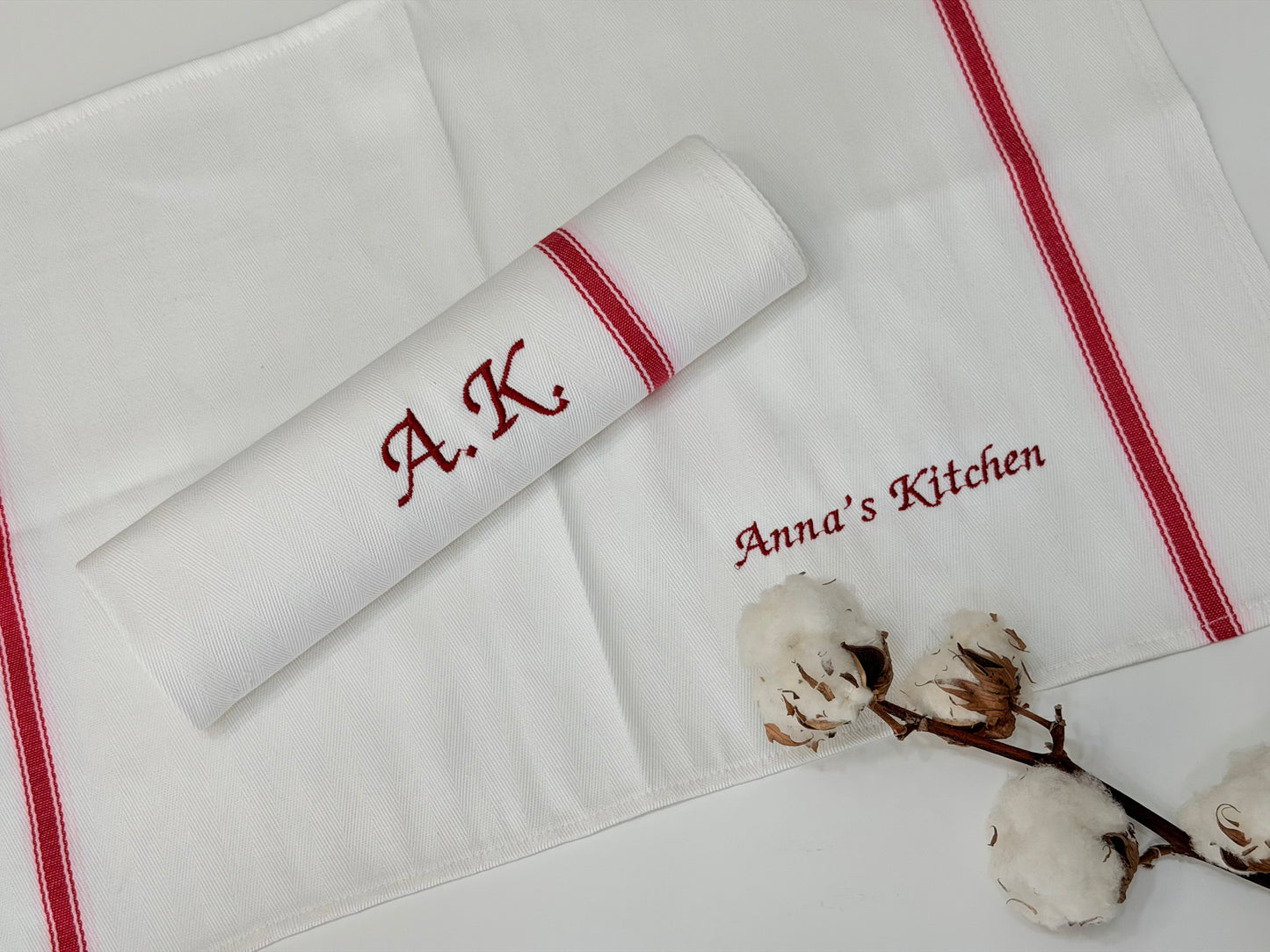 Personalised Kitchen Towel with Name or Initials | Custom Embroidered Tea Towel