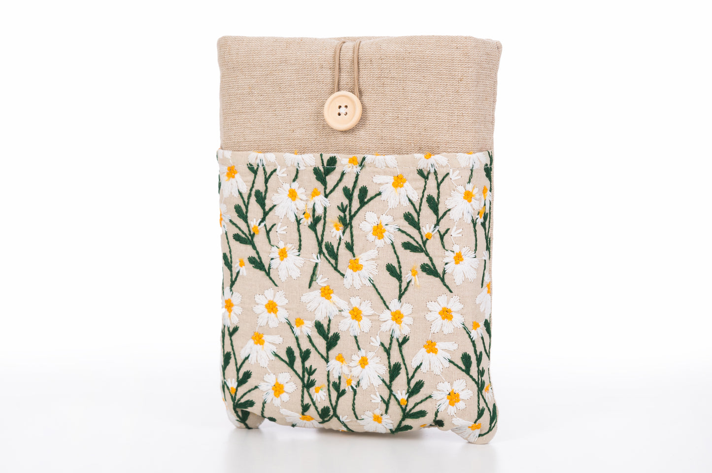 Embroidery Daisy Book Sleeve with Pocket