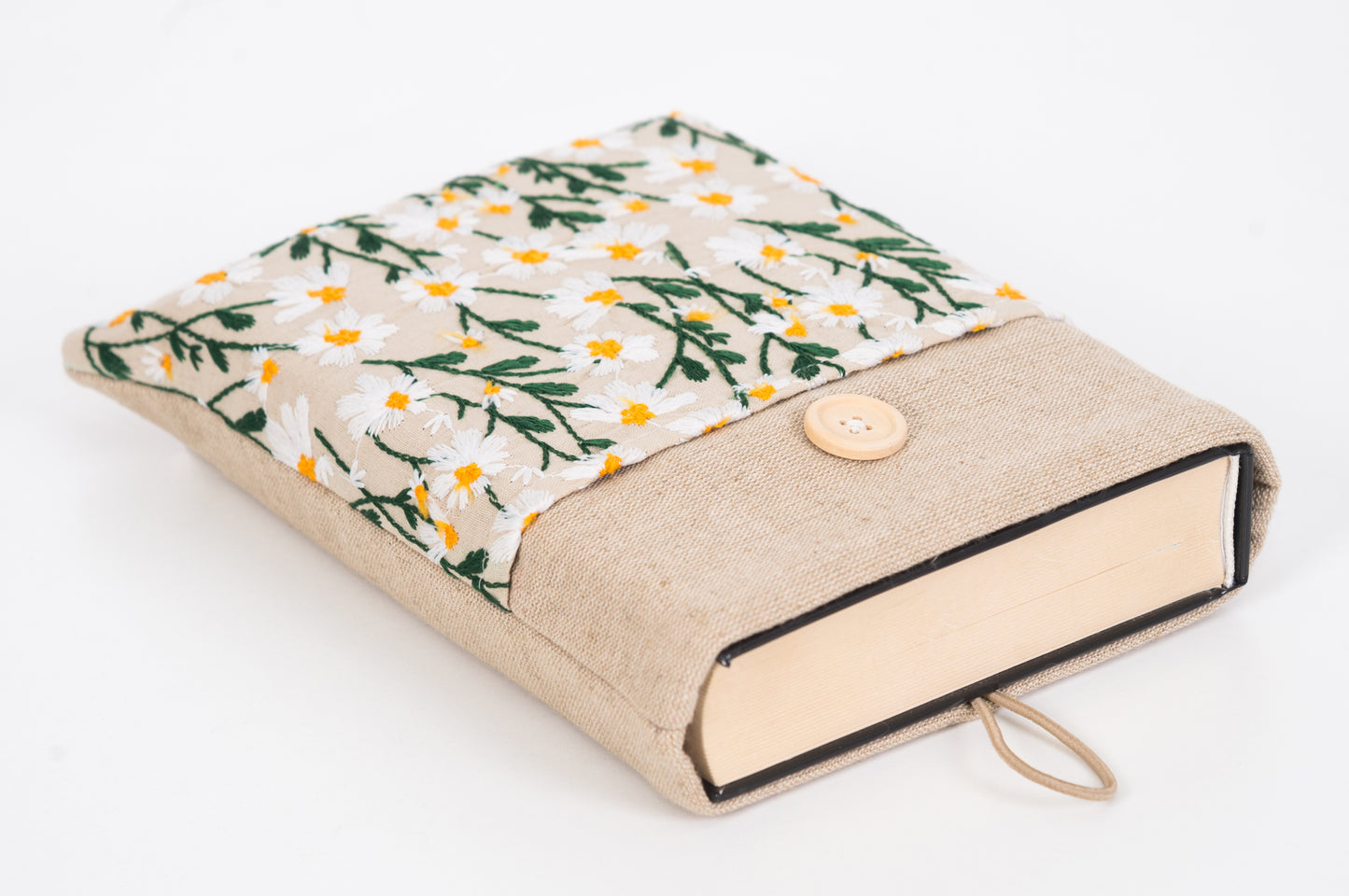 Embroidery Daisy Book Sleeve with Pocket