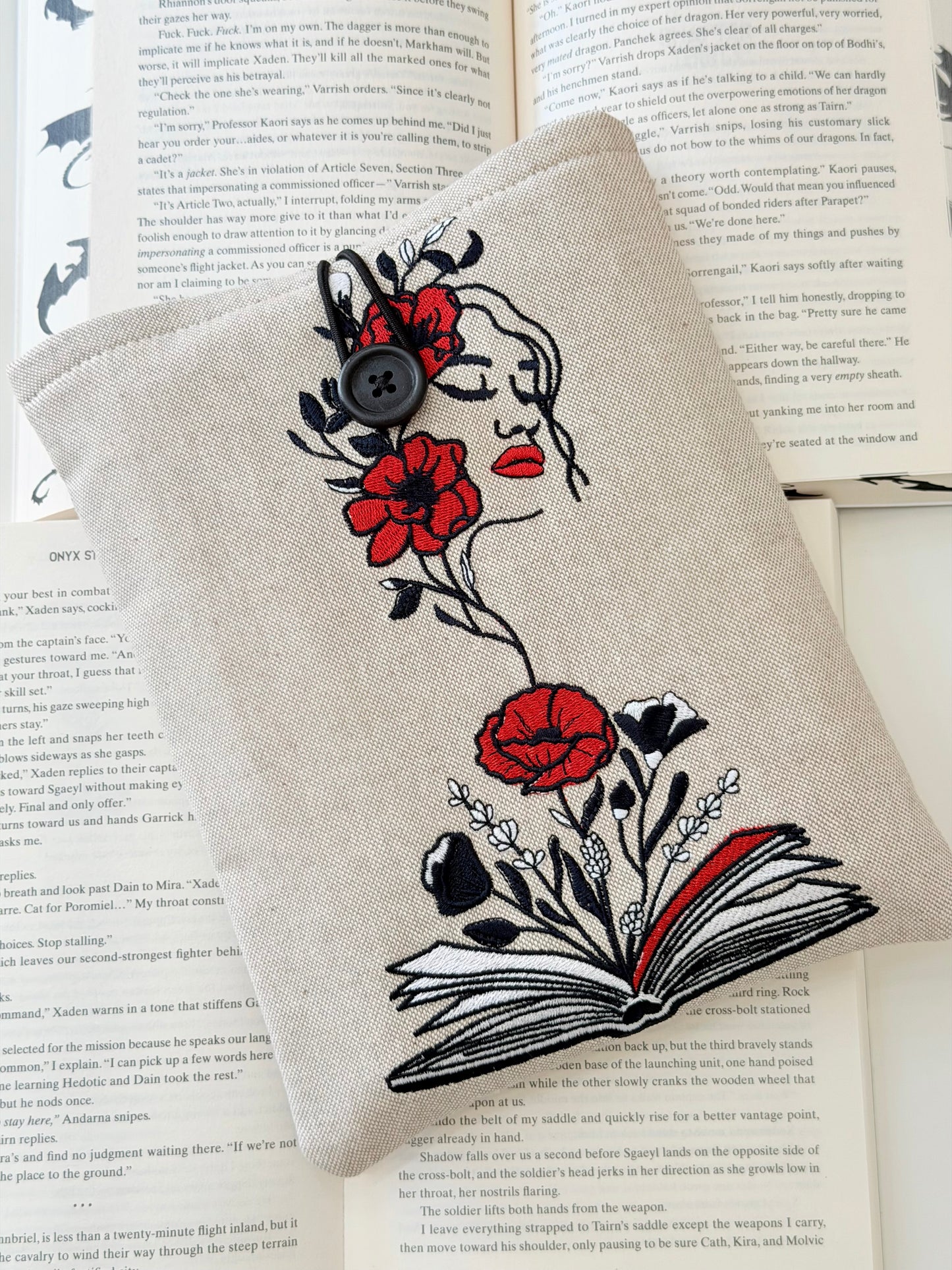 Floral Woman Embroidered Book Sleeve | Book Lover Gift