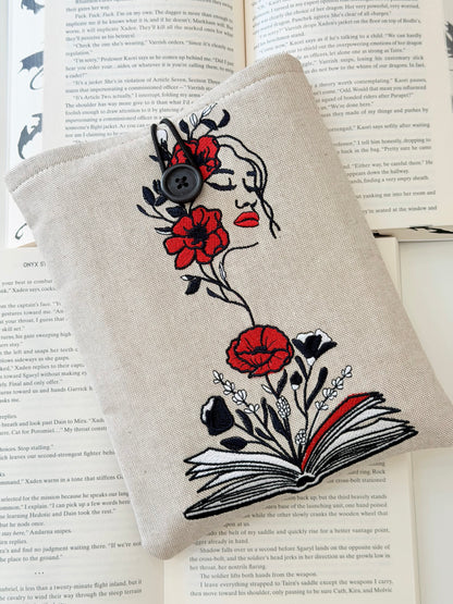 Floral Woman Embroidered Book Sleeve | Book Lover Gift