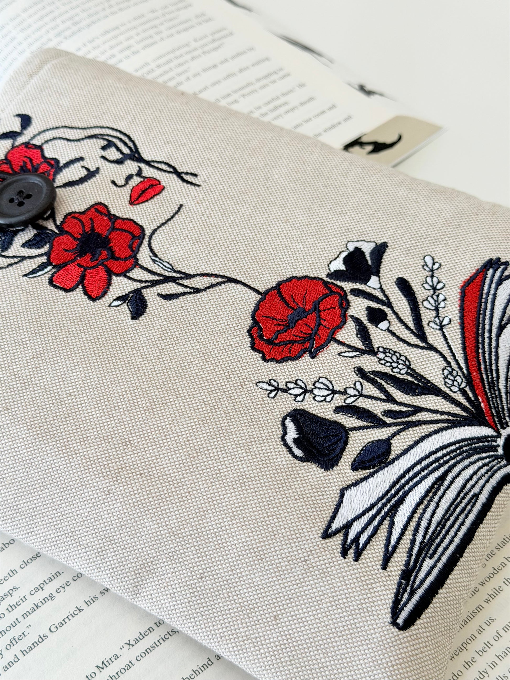 handmade embroidered book sleeve padded fabric book cover

