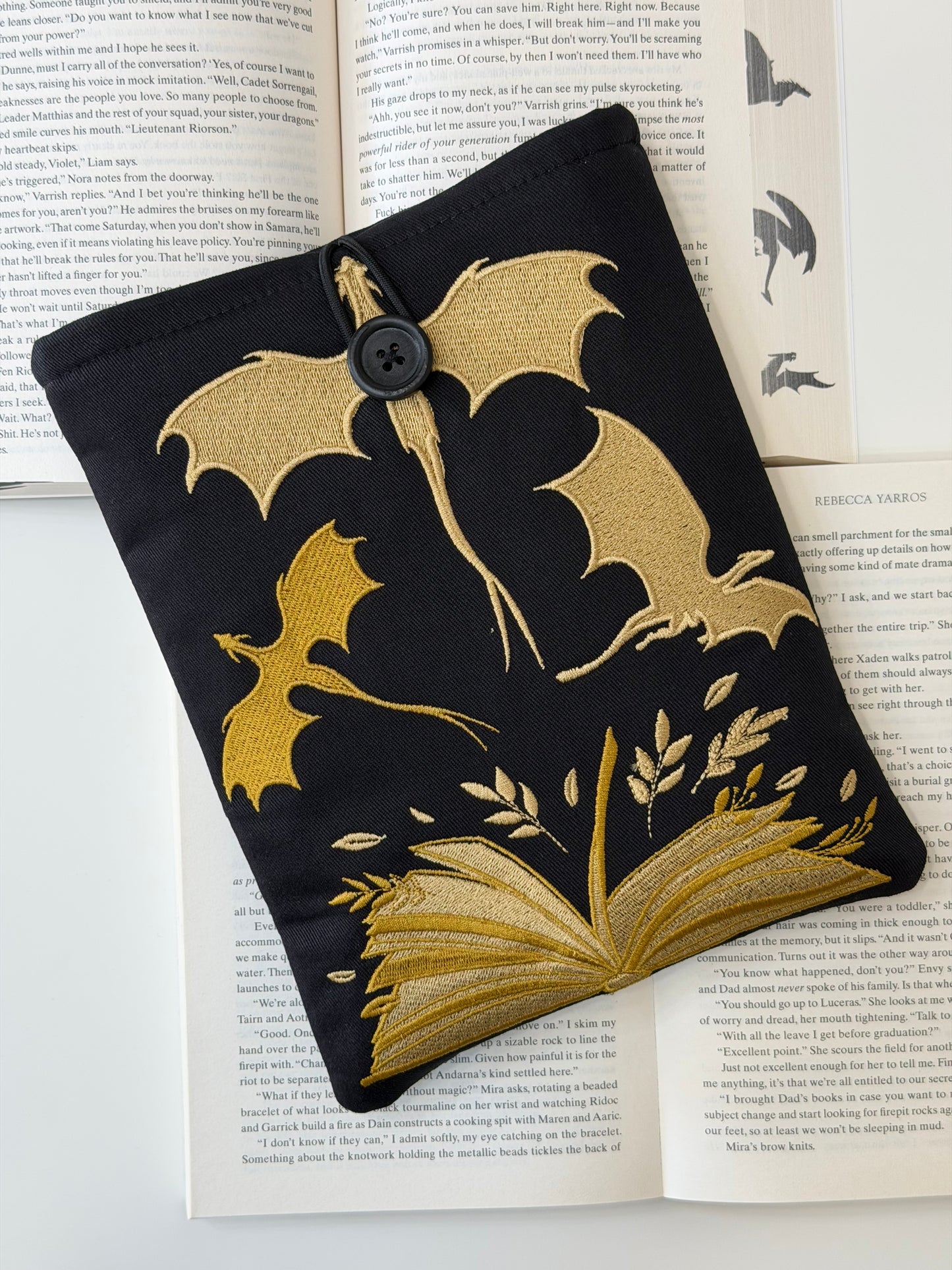 Gold Dragon Embroidered Book Sleeve | Book Lover Gift