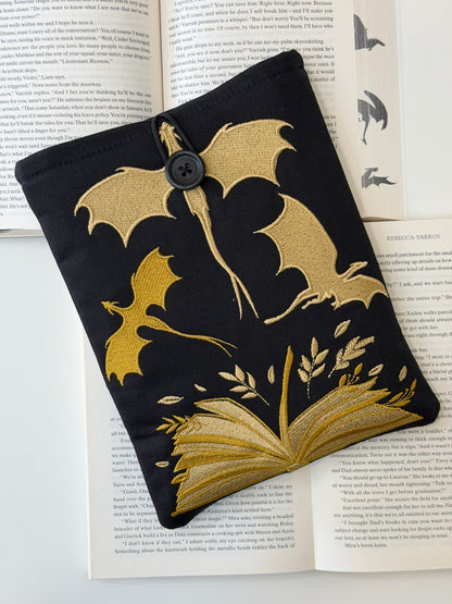 Gold Dragon Embroidered Book Sleeve | Book Lover Gift