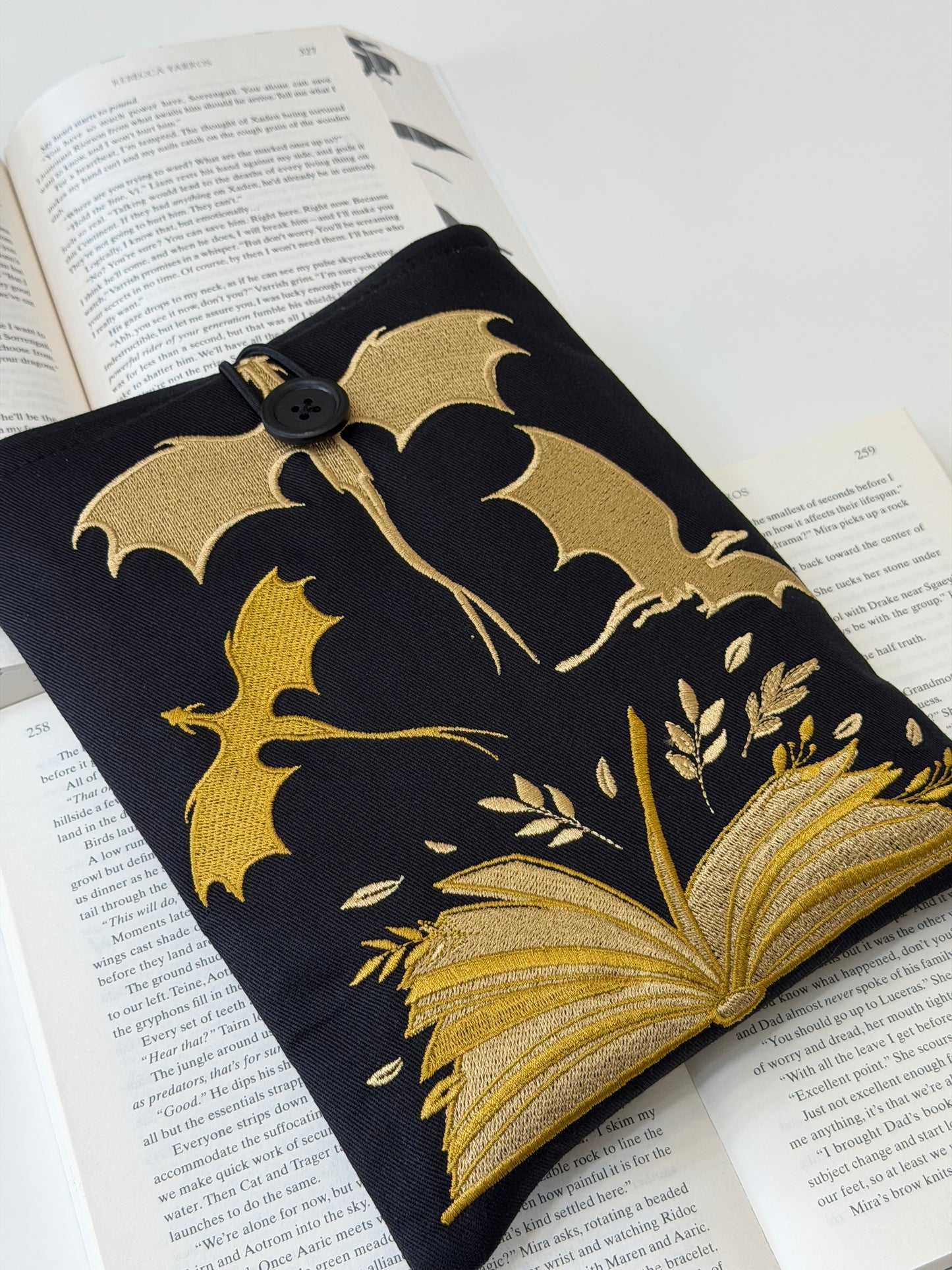 Gold Dragon Embroidered Book Sleeve | Book Lover Gift