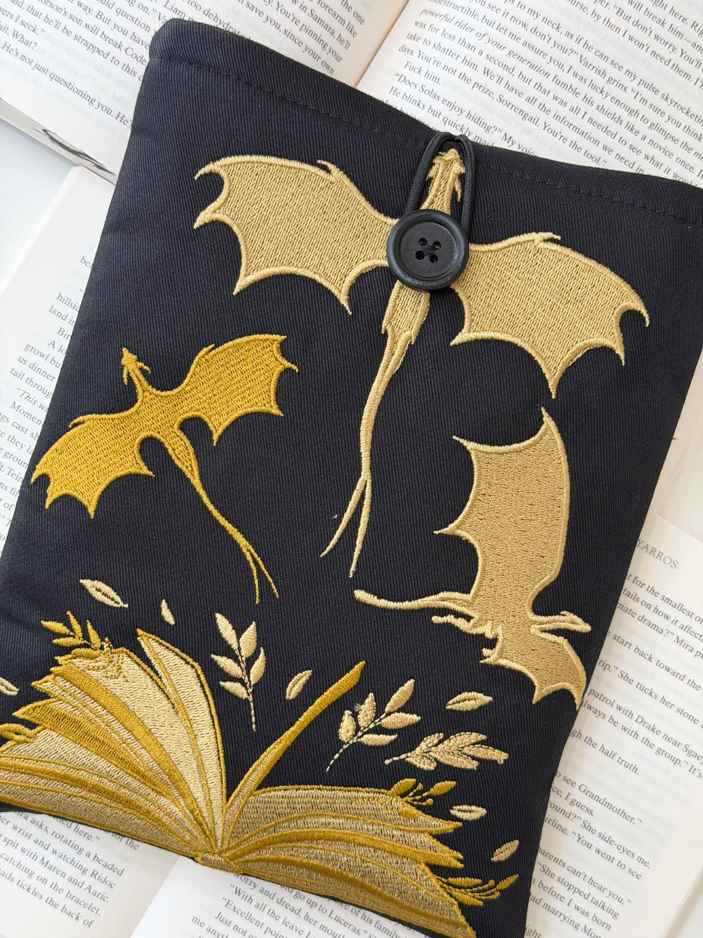 Gold Dragon Embroidered Book Sleeve | Book Lover Gift