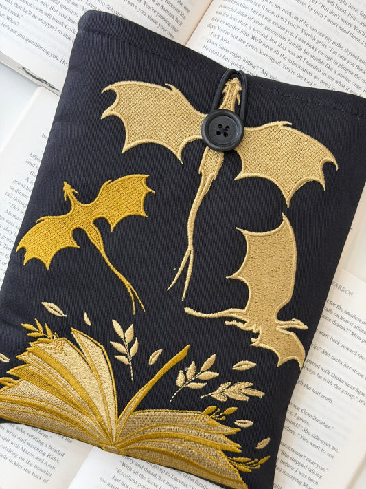 Gold Dragon Embroidered Book Sleeve | Book Lover Gift