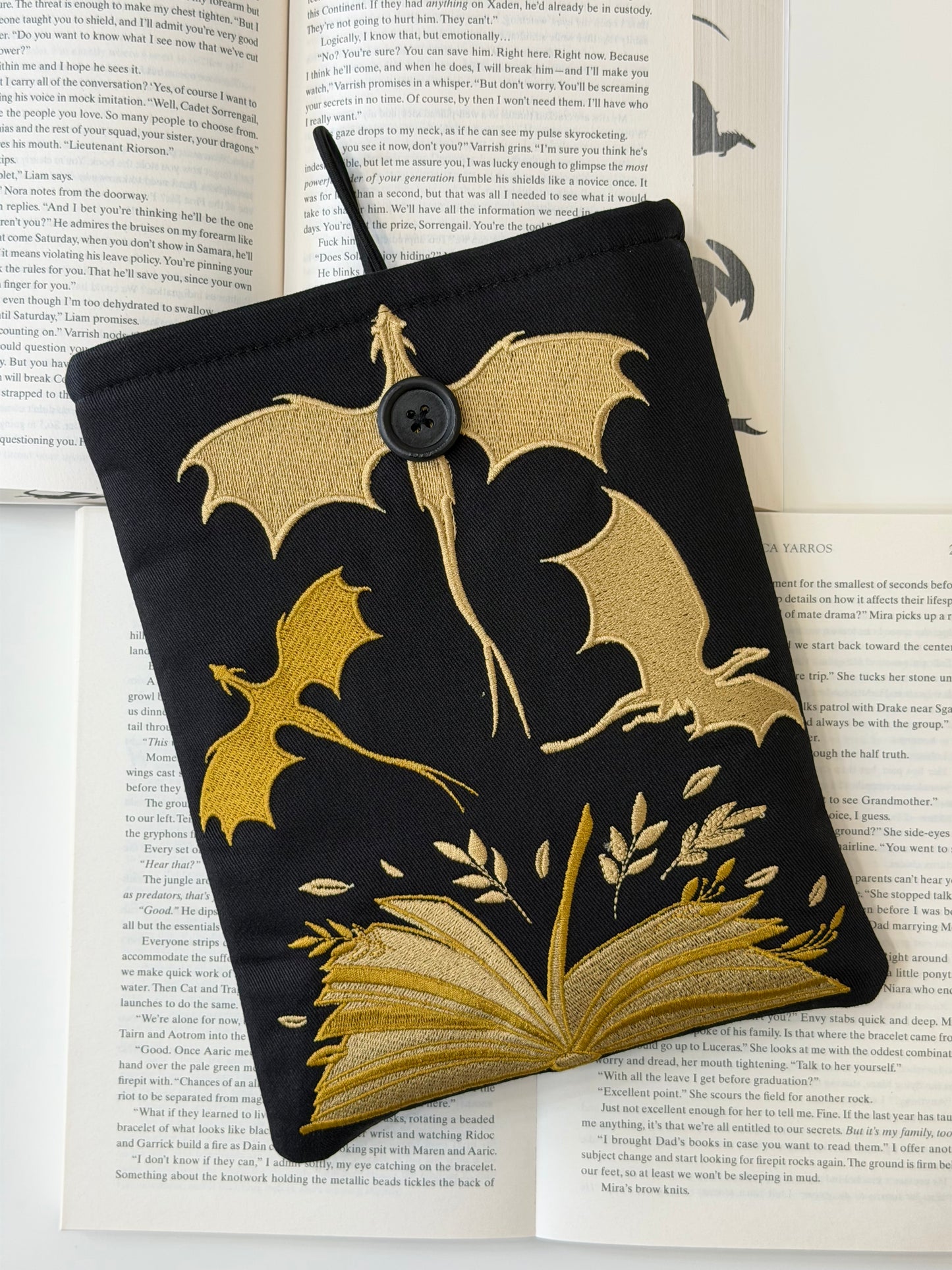 Gold Dragon Embroidered Book Sleeve | Book Lover Gift