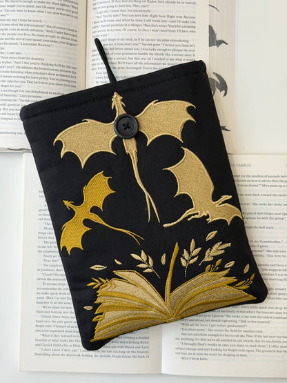 Gold Dragon Embroidered Book Sleeve | Book Lover Gift