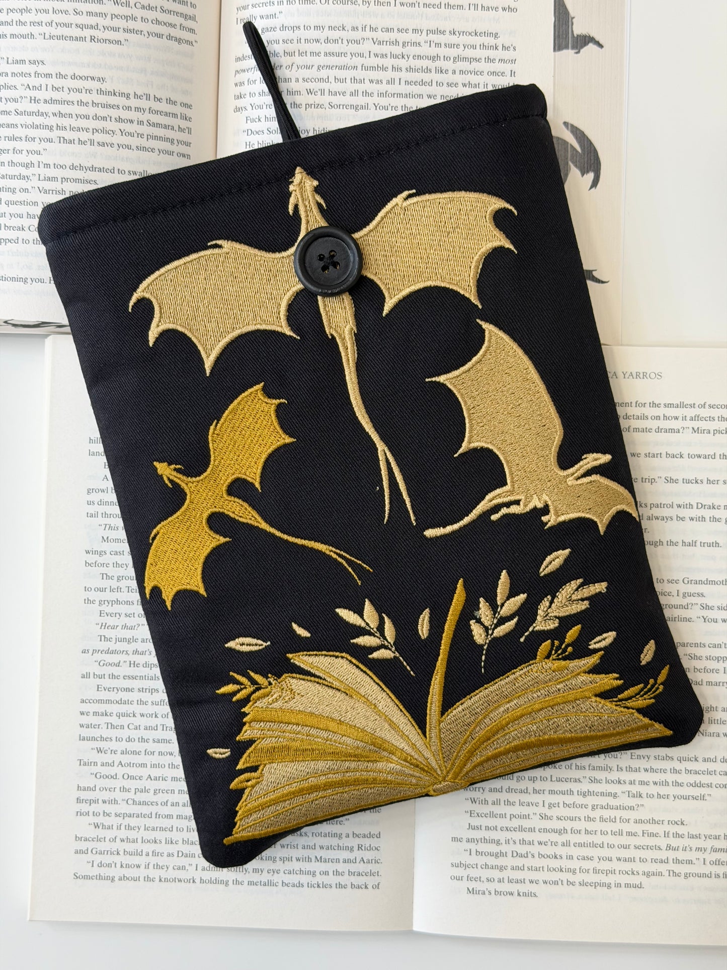Gold Dragon Embroidered Book Sleeve | Book Lover Gift