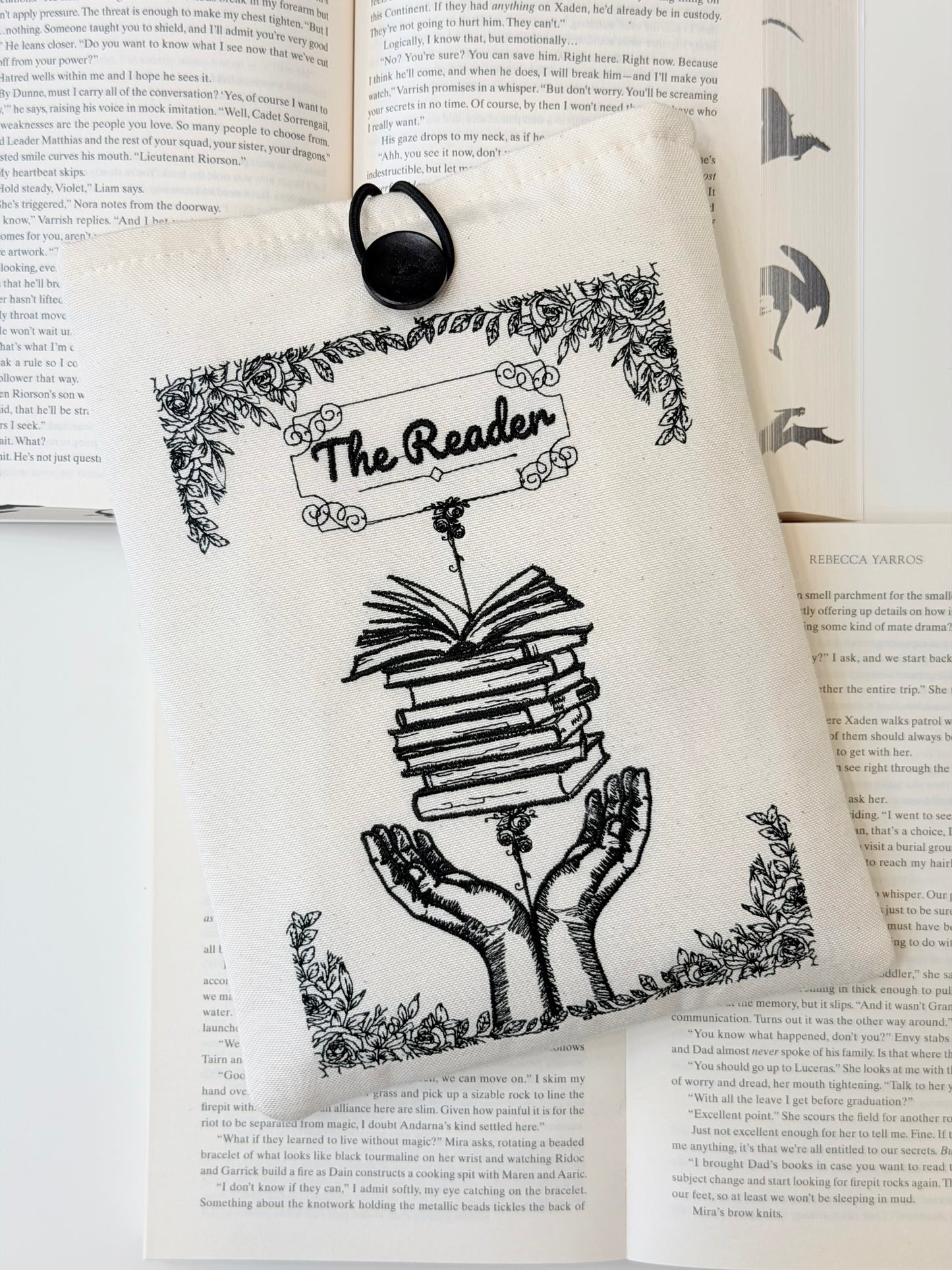 Embroidered Book Sleeve – Luxury Book Lover Gift, Padded Fabric Cover