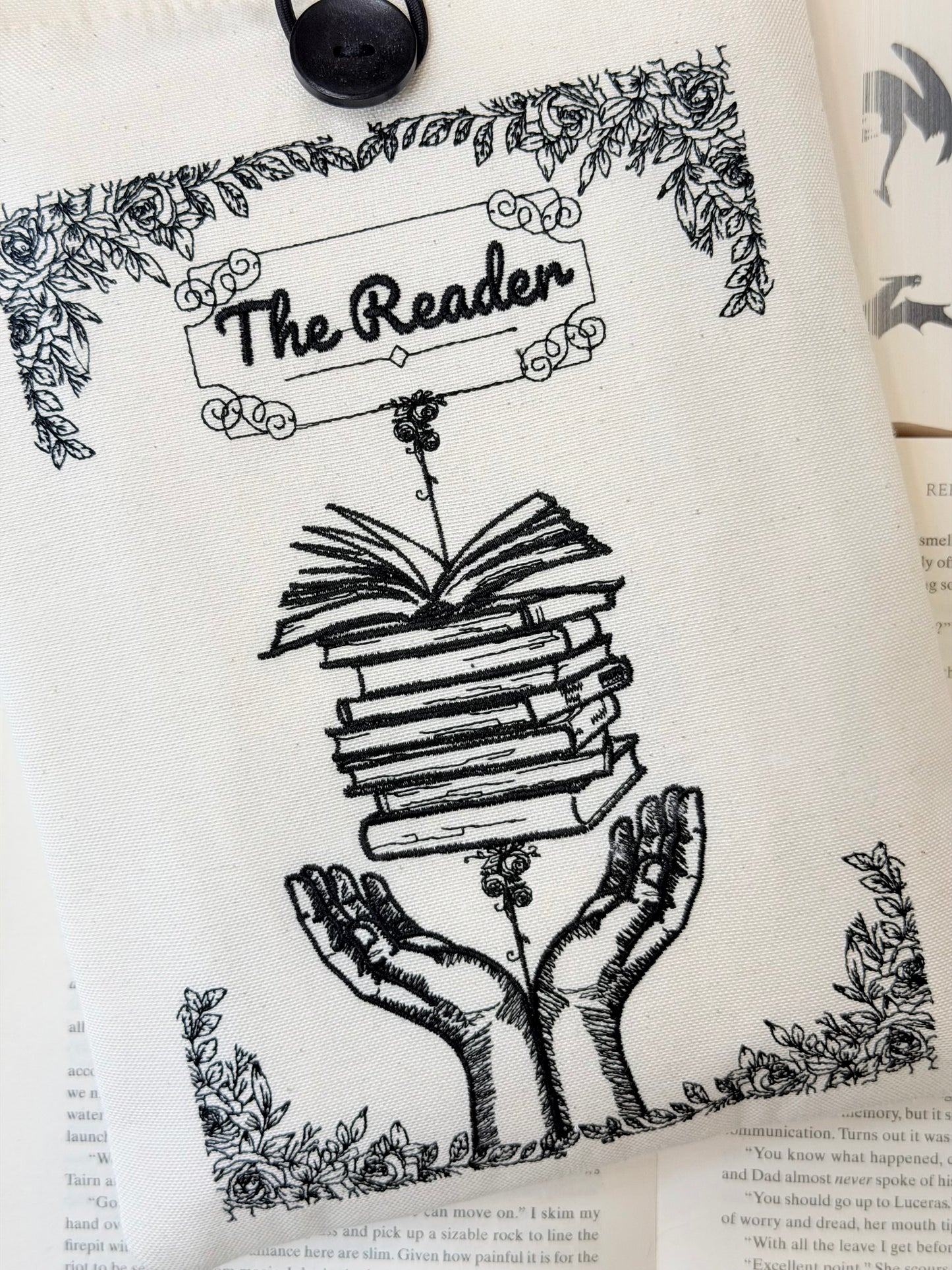 Embroidered Book Sleeve – Luxury Book Lover Gift, Padded Fabric Cover