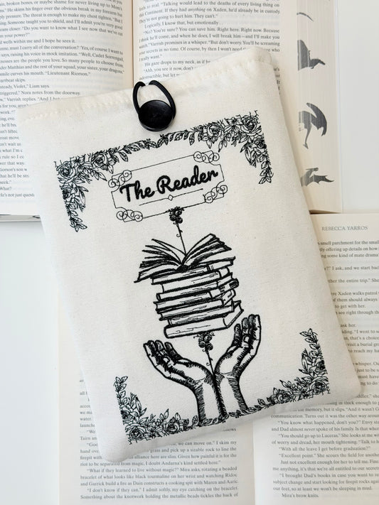 Embroidered Book Sleeve – Luxury Book Lover Gift, Padded Fabric Cover
