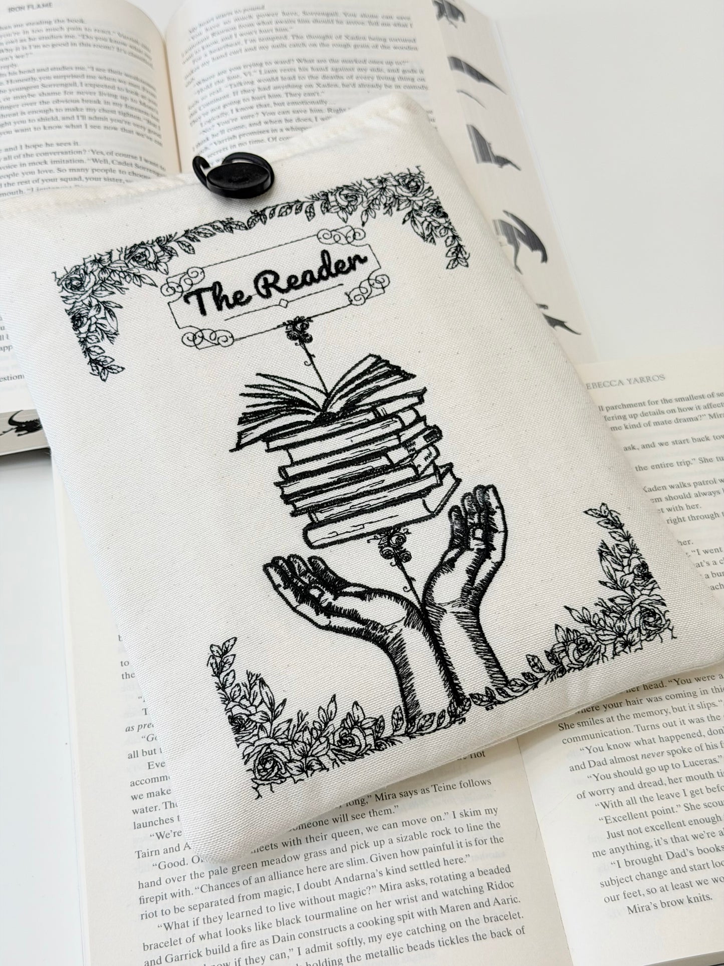 Embroidered Book Sleeve – Luxury Book Lover Gift, Padded Fabric Cover