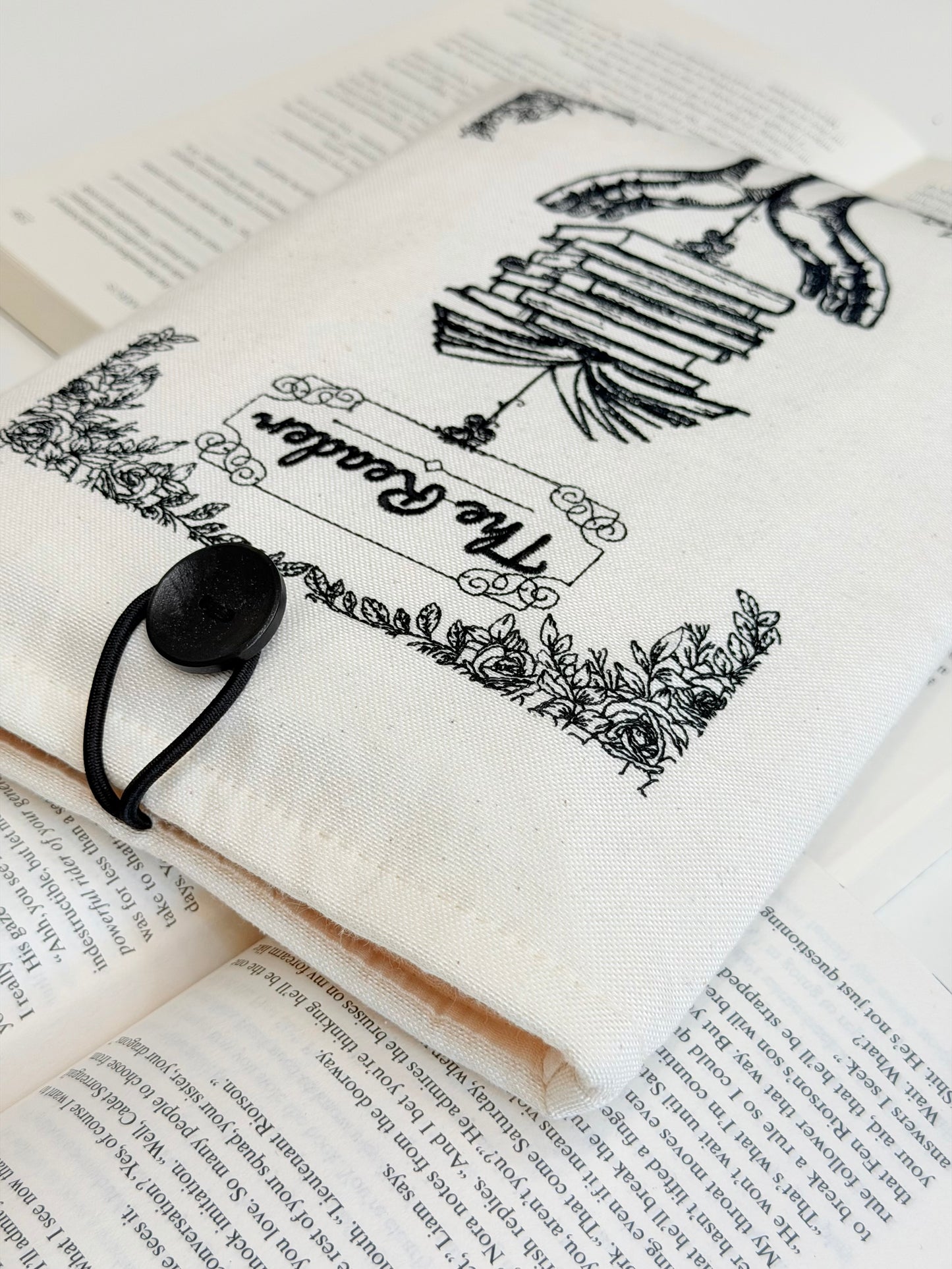 Embroidered Book Sleeve – Luxury Book Lover Gift, Padded Fabric Cover