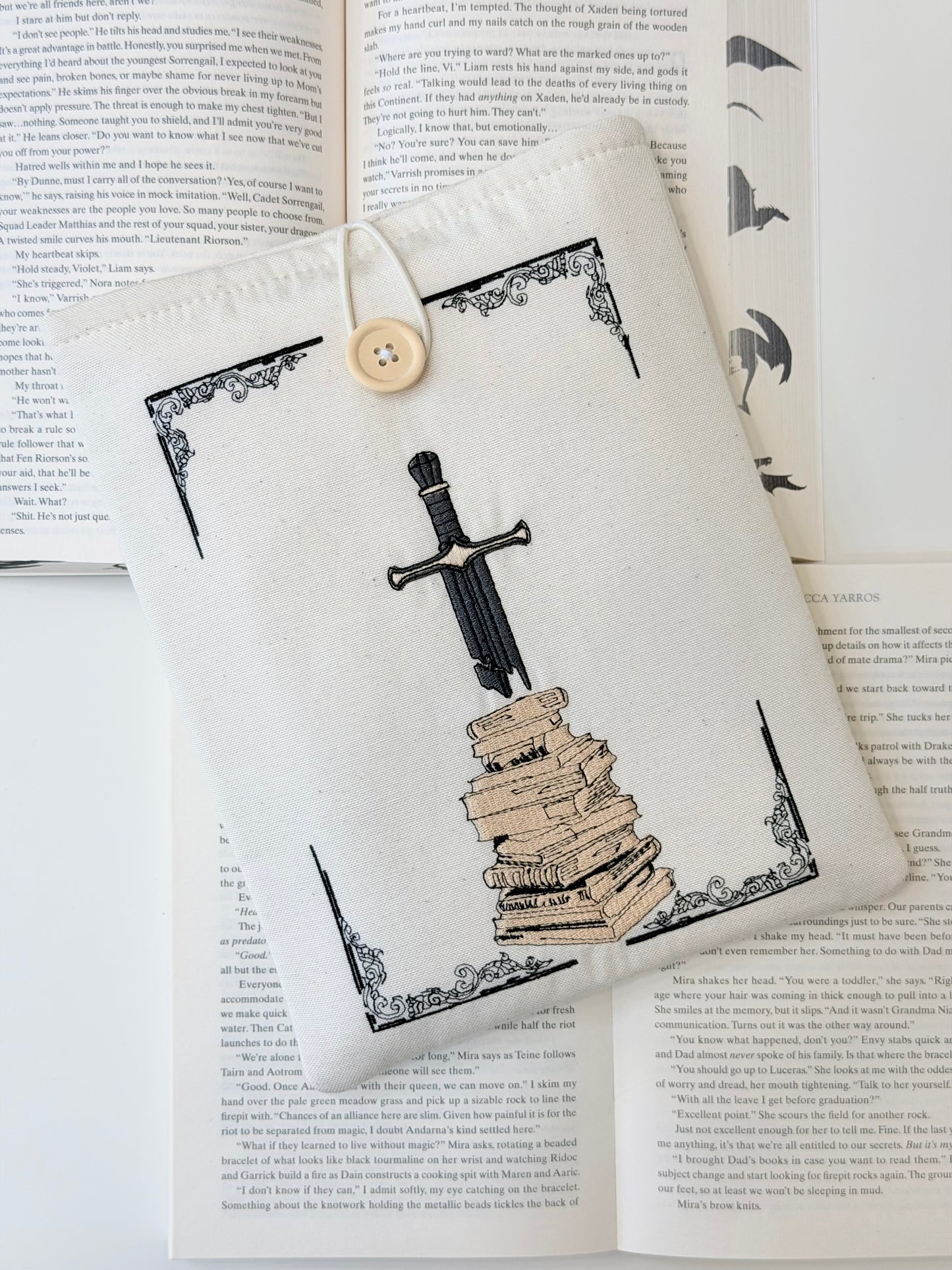 Embroidered Sword Book Sleeve – Fantasy Book Protector, Padded Fabric Cover