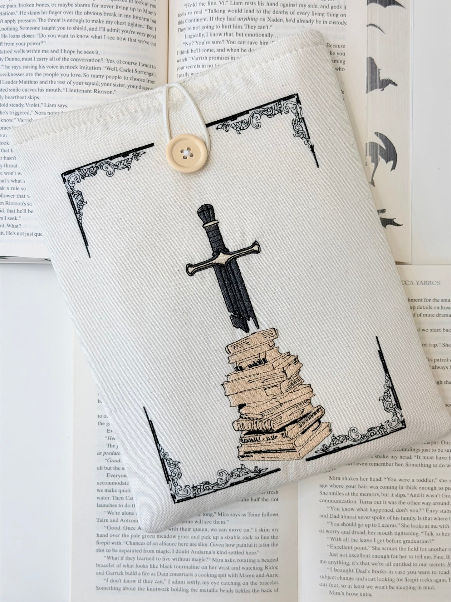 Embroidered Sword Book Sleeve – Fantasy Book Protector, Padded Fabric Cover