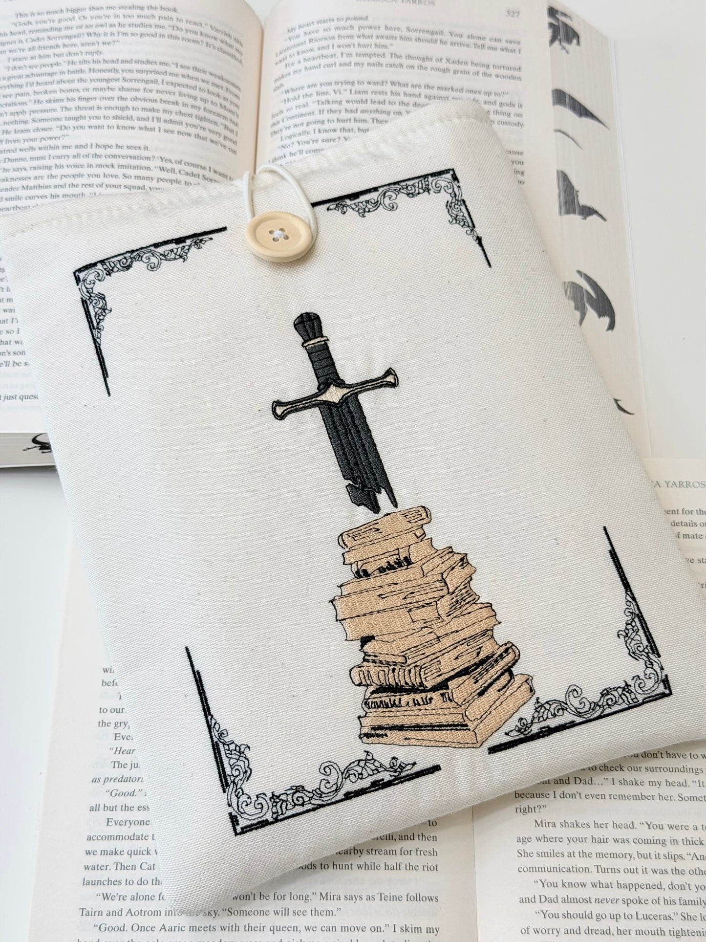 Embroidered Sword Book Sleeve – Fantasy Book Protector, Padded Fabric Cover
