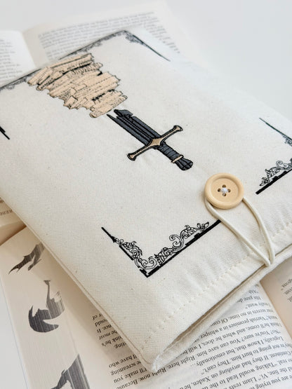 Embroidered Sword Book Sleeve – Fantasy Book Protector, Padded Fabric Cover