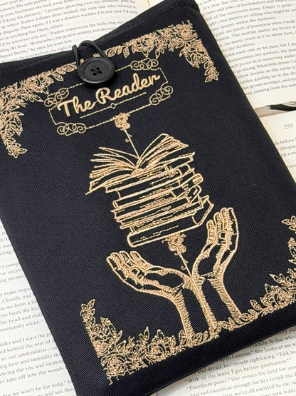 Embroidered Book Sleeve – Luxury Book Lover Gift, Padded Fabric Cover
